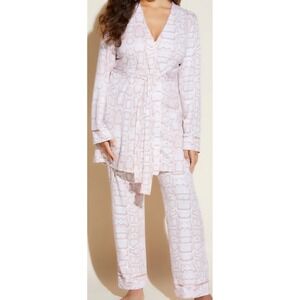 Cosabella Bella Curvy 3 Piece Pajama Set Pima Cotton Snake Print Mandorla L NEW